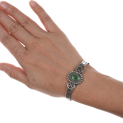 6.12" Chief Wolf Robe Hunt (1905-1977) Acoma silver cuff bracelet with turquoise - Estate Fresh Austin