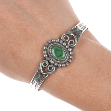 6.12" Chief Wolf Robe Hunt (1905-1977) Acoma silver cuff bracelet with turquoise - Estate Fresh Austin