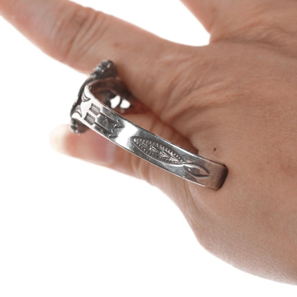 6.12" Chief Wolf Robe Hunt (1905-1977) Acoma silver cuff bracelet with turquoise - Estate Fresh Austin