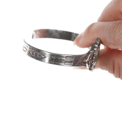 6.12" Chief Wolf Robe Hunt (1905-1977) Acoma silver cuff bracelet with turquoise - Estate Fresh Austin