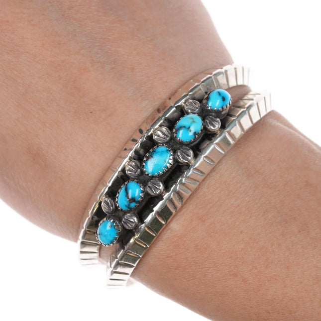 6.12" Eunice Claw Navajo sterling Atkinsons Trading Post high grade turquoise cuff bracelet - Estate Fresh Austin