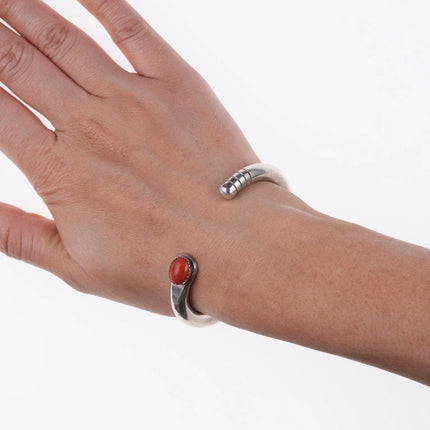 6.12" Heavy vintage Native American Sterling and coral bracelet - Estate Fresh Austin