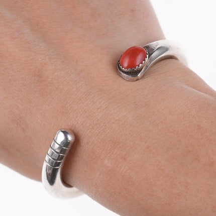 6.12" Heavy vintage Native American Sterling and coral bracelet - Estate Fresh Austin