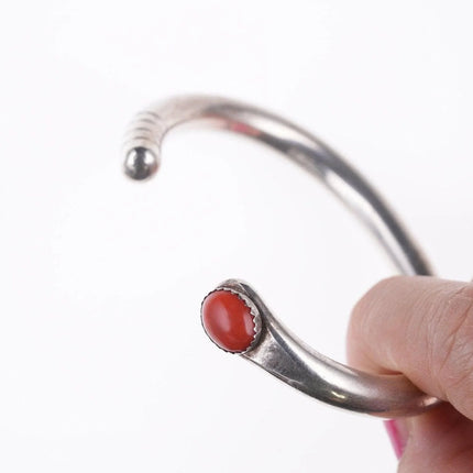 6.12" Heavy vintage Native American Sterling and coral bracelet - Estate Fresh Austin