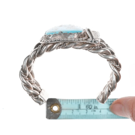 6.12" Heavy vintage Navajo silver and Kingman turquoise cuff bracelet - Estate Fresh Austin