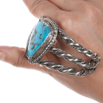6.12" Heavy vintage Navajo silver and Kingman turquoise cuff bracelet - Estate Fresh Austin