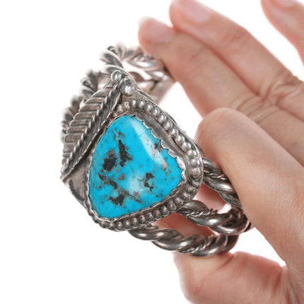 6.12" Heavy vintage Navajo silver and Kingman turquoise cuff bracelet - Estate Fresh Austin