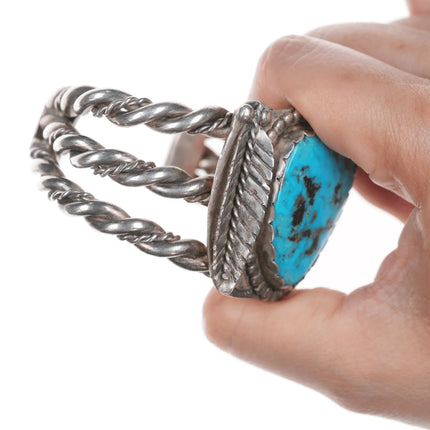 6.12" Heavy vintage Navajo silver and Kingman turquoise cuff bracelet - Estate Fresh Austin