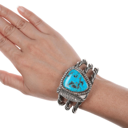 6.12" Heavy vintage Navajo silver and Kingman turquoise cuff bracelet - Estate Fresh Austin