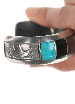 6 1/8" JPS Native American channel inlay sterling cuff bracelet - Estate Fresh Austin