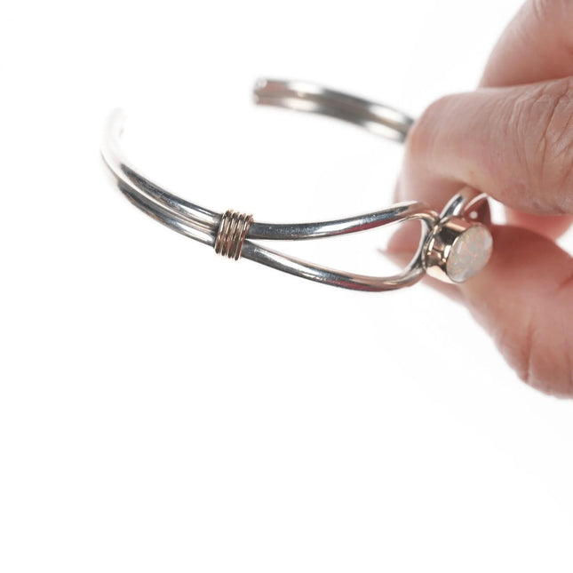 6.12" Lee Bennett Navajo 14k/Sterling and Opal cuff bracelet - Estate Fresh Austin