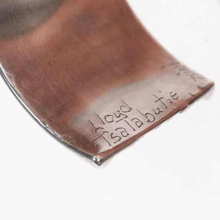 6.12" Lloyd Tsalabutie Zuni sterling coral needlepoint turquoise cuff bracelet - Estate Fresh Austin