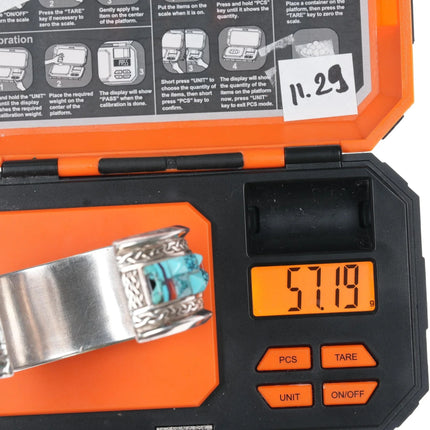 6.12" Lloyd Tsalabutie Zuni sterling coral needlepoint turquoise cuff bracelet - Estate Fresh Austin