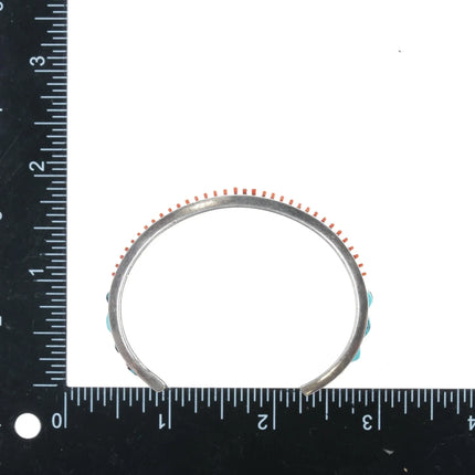 6.12" Lloyd Tsalabutie Zuni sterling coral needlepoint turquoise cuff bracelet - Estate Fresh Austin