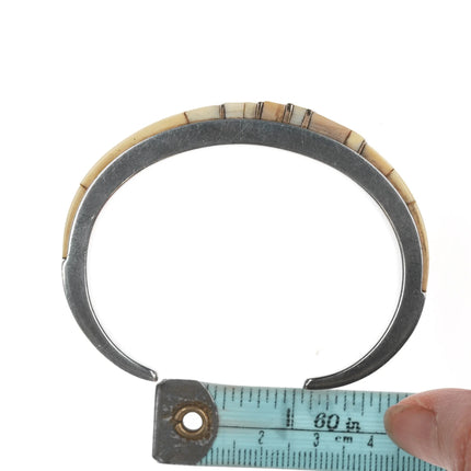 6.12" Luis Mojica 14k/sterling and fossil inlaid cuff bracelet - Estate Fresh Austin