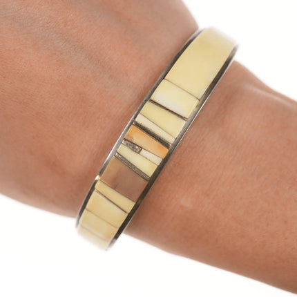 6.12" Luis Mojica 14k/sterling and fossil inlaid cuff bracelet - Estate Fresh Austin