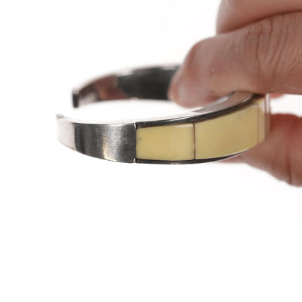 6.12" Luis Mojica 14k/sterling and fossil inlaid cuff bracelet - Estate Fresh Austin