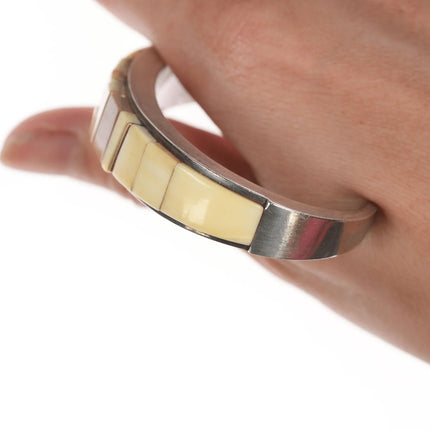 6.12" Luis Mojica 14k/sterling and fossil inlaid cuff bracelet - Estate Fresh Austin