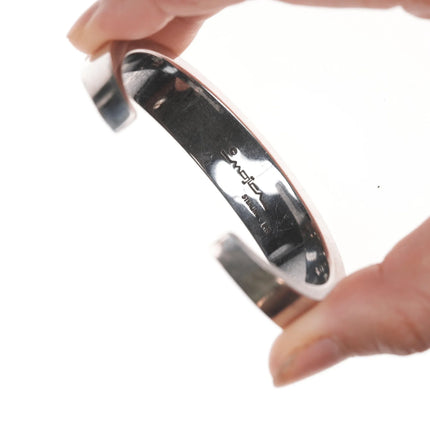 6.12" Luis Mojica 14k/sterling and fossil inlaid cuff bracelet - Estate Fresh Austin