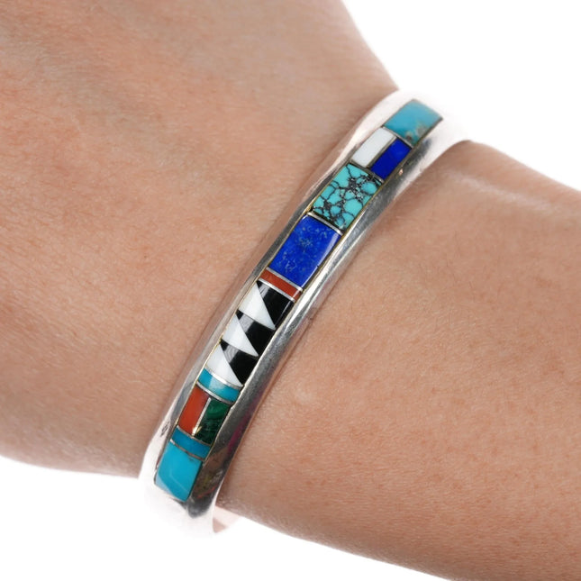 6.12" Marlene Watson Navajo - Calvin Begay channel inlay sterling cuff bracelet - Estate Fresh Austin