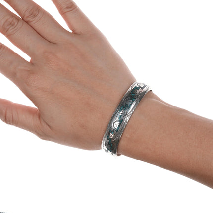 6.12" Nakai Vintage Navajo chip inlay sterling cuff bracelet - Estate Fresh Austin
