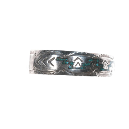 6.12" Nakai Vintage Navajo chip inlay sterling cuff bracelet - Estate Fresh Austin