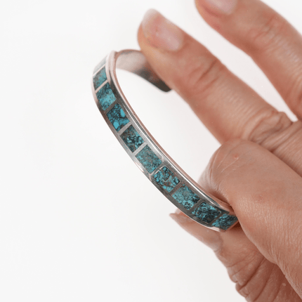 6 1/8" Native American high grade turquoise AB Channel inlay sterling cuff bracelet - Estate Fresh Austin