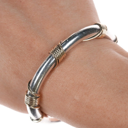 6.12" Orville Tsinnie Navajo 14k rope sterling cuff bracelet - Estate Fresh Austin