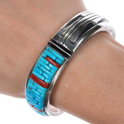6.12" Pete Sierra Navajo sterling cobblestone turquoise cuff bracelet - Estate Fresh Austin