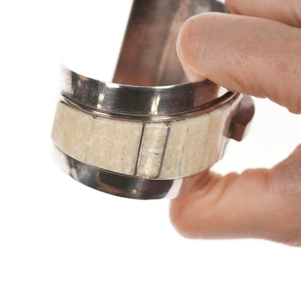 6.12" Southwestern Modernist Jack Woolsey Agatized Coral/jasper cuff bracelet - Estate Fresh Austin