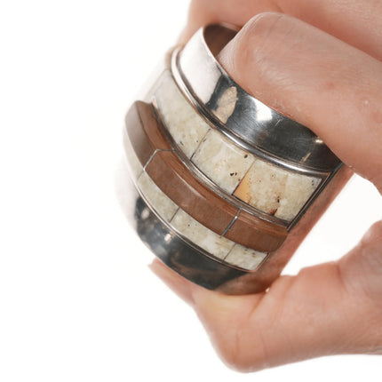 6.12" Southwestern Modernist Jack Woolsey Agatized Coral/jasper cuff bracelet - Estate Fresh Austin