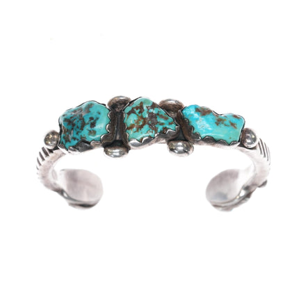 6 1/8" Vidal Aragon (1923 - 2015) Santo Domingo silver turquoise nugget cuff bracelet - Estate Fresh Austin