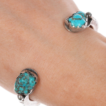 6 1/8" Vidal Aragon (1923 - 2015) Santo Domingo silver turquoise nugget cuff bracelet - Estate Fresh Austin