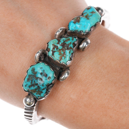 6 1/8" Vidal Aragon (1923 - 2015) Santo Domingo silver turquoise nugget cuff bracelet - Estate Fresh Austin