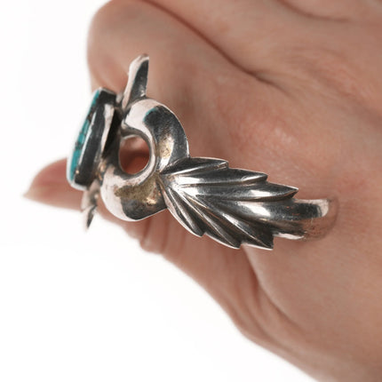 6.12" Vintage Native American cast silver and turquoise cuff bracelet - Estate Fresh Austin