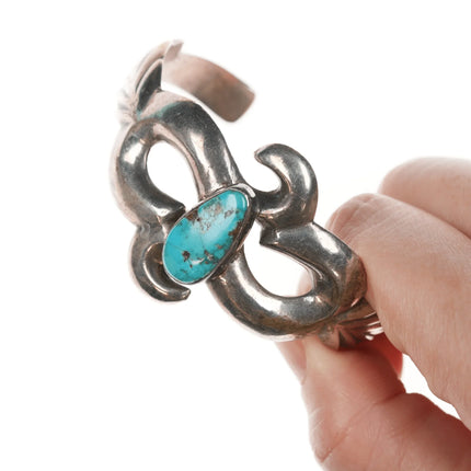 6.12" Vintage Native American cast silver and turquoise cuff bracelet - Estate Fresh Austin