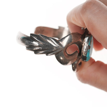 6.12" Vintage Native American cast silver and turquoise cuff bracelet - Estate Fresh Austin