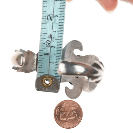 6.12" Vintage Native American cast silver and turquoise cuff bracelet - Estate Fresh Austin