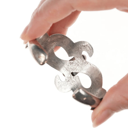 6.12" Vintage Native American cast silver and turquoise cuff bracelet - Estate Fresh Austin