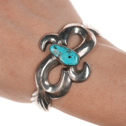 6.12" Vintage Native American cast silver and turquoise cuff bracelet - Estate Fresh Austin