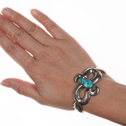 6.12" Vintage Native American cast silver and turquoise cuff bracelet - Estate Fresh Austin