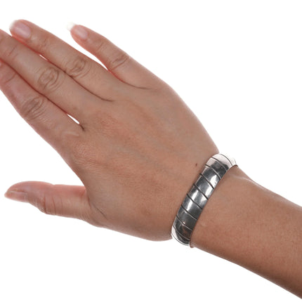6.12" Vintage Native American chiseled silver cuff bracelet - Estate Fresh Austin