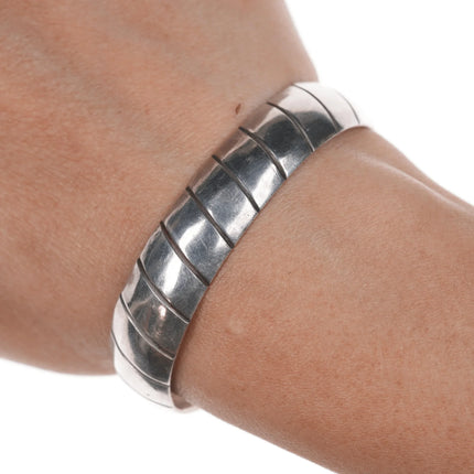 6.12" Vintage Native American chiseled silver cuff bracelet - Estate Fresh Austin
