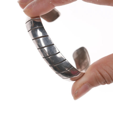 6.12" Vintage Native American chiseled silver cuff bracelet - Estate Fresh Austin