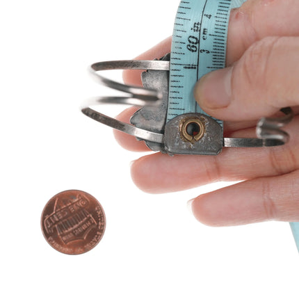 6.12" Vintage Native American silver lapis, and shell cuff bracelet - Estate Fresh Austin
