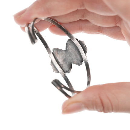 6.12" Vintage Native American silver lapis, and shell cuff bracelet - Estate Fresh Austin