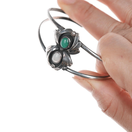 6.12" Vintage Native American silver lapis, and shell cuff bracelet - Estate Fresh Austin