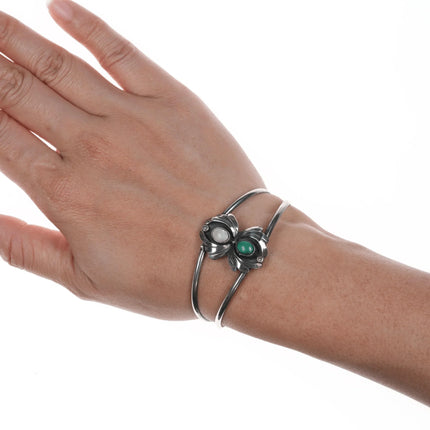 6.12" Vintage Native American silver lapis, and shell cuff bracelet - Estate Fresh Austin