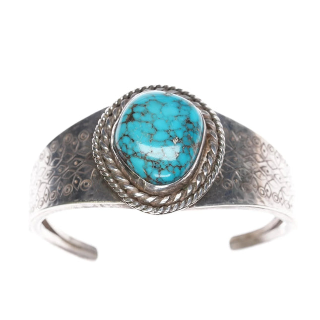 6.12" vintage McM sterling silver spiderweb turquoise cuff bracelet - Estate Fresh Austin