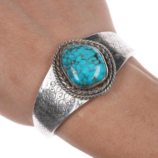 6.12" vintage McM sterling silver spiderweb turquoise cuff bracelet - Estate Fresh Austin